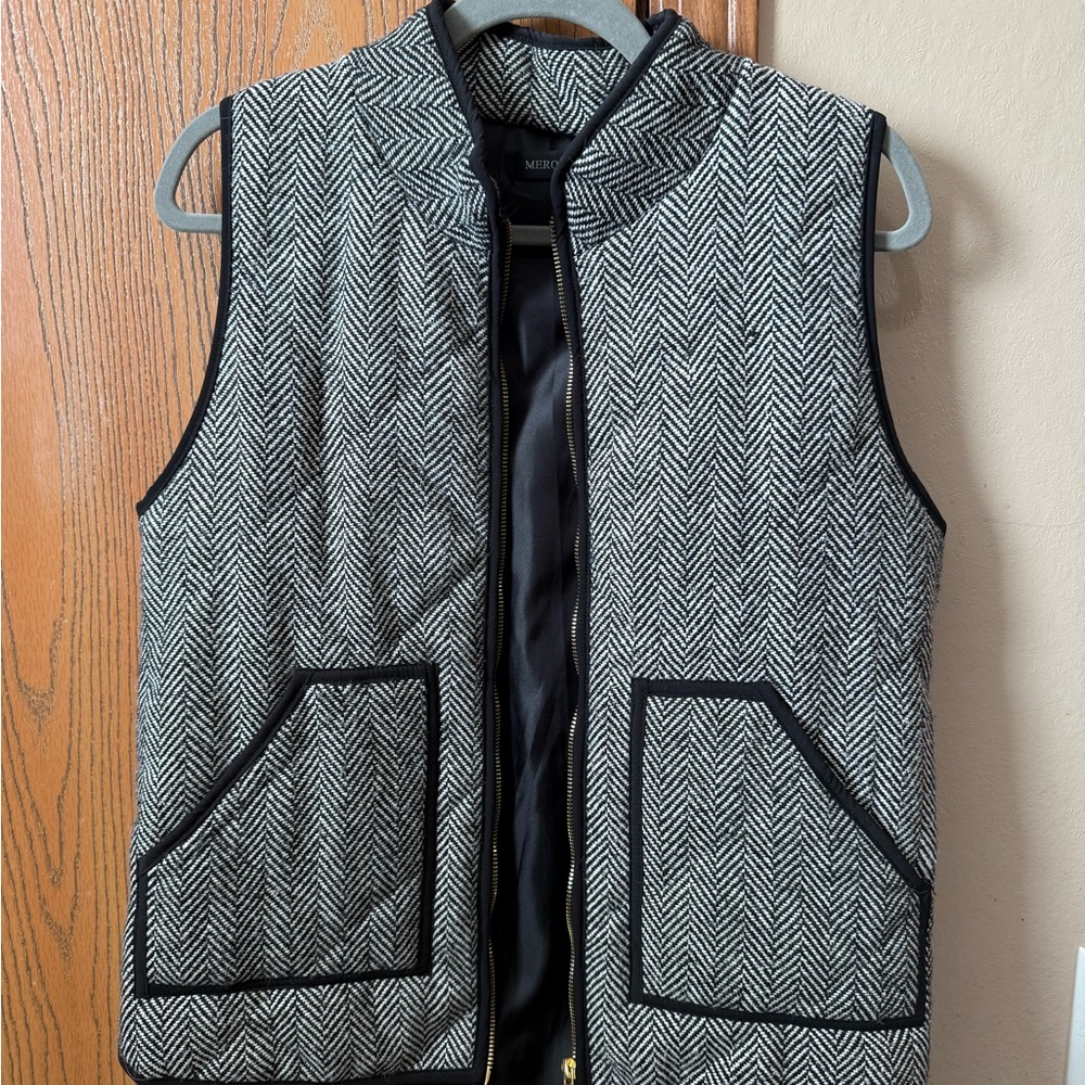 Black and White Herringbone Vest